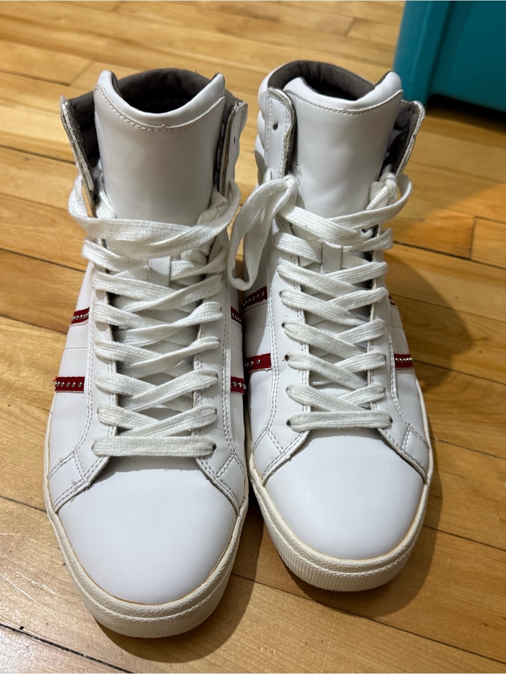 Zara White High-Top Sneakers with Red Side Stripe - Men's